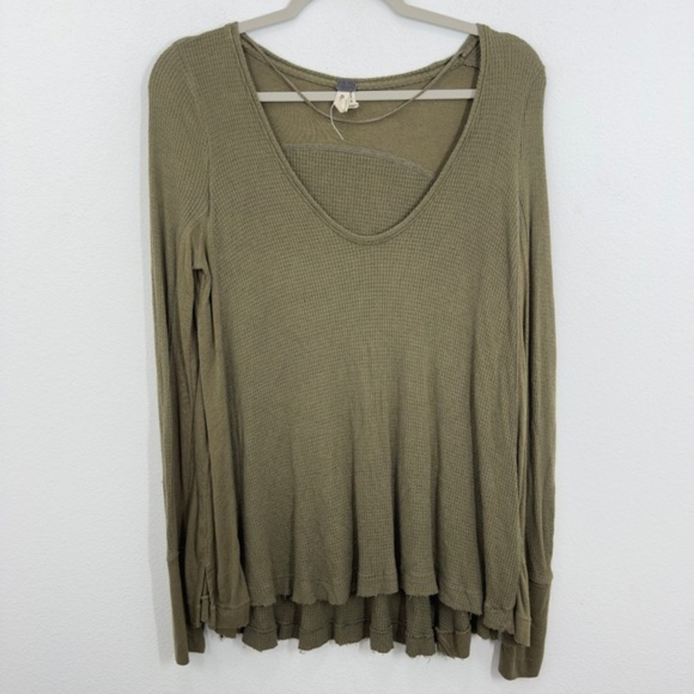 We The Free Thermal Waffleknit XS Olive Green Long Sleeve Thumb Hole Layering
